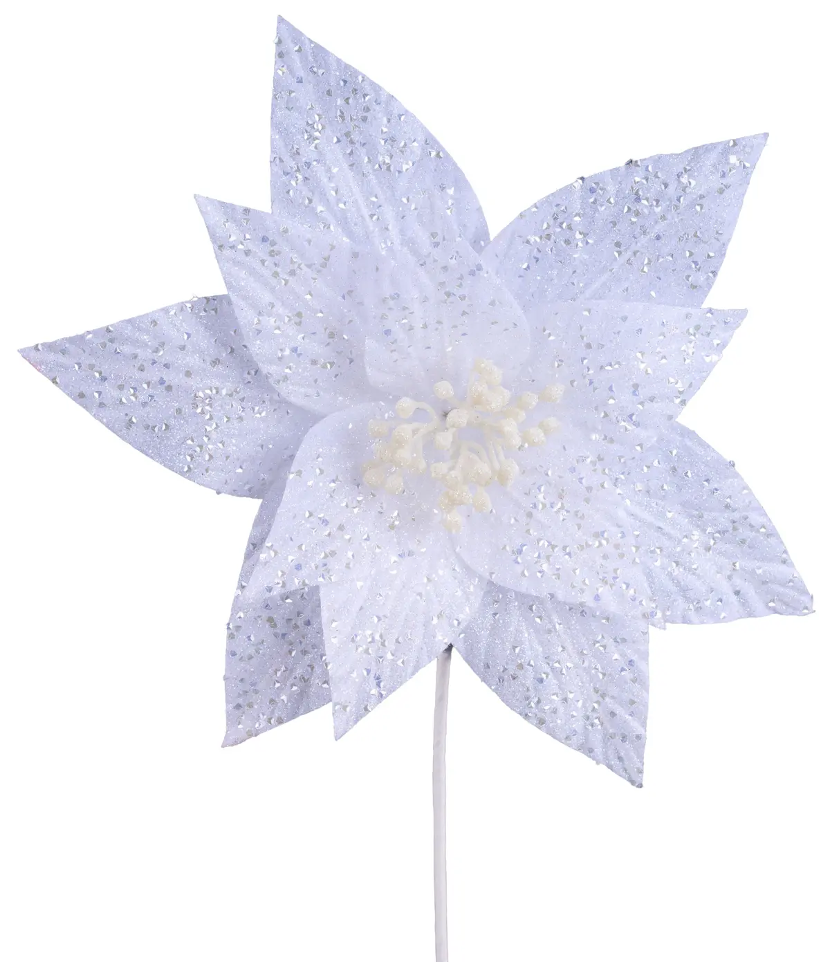 16" White & Silver Glitter Poinsettia Pick Spray 1