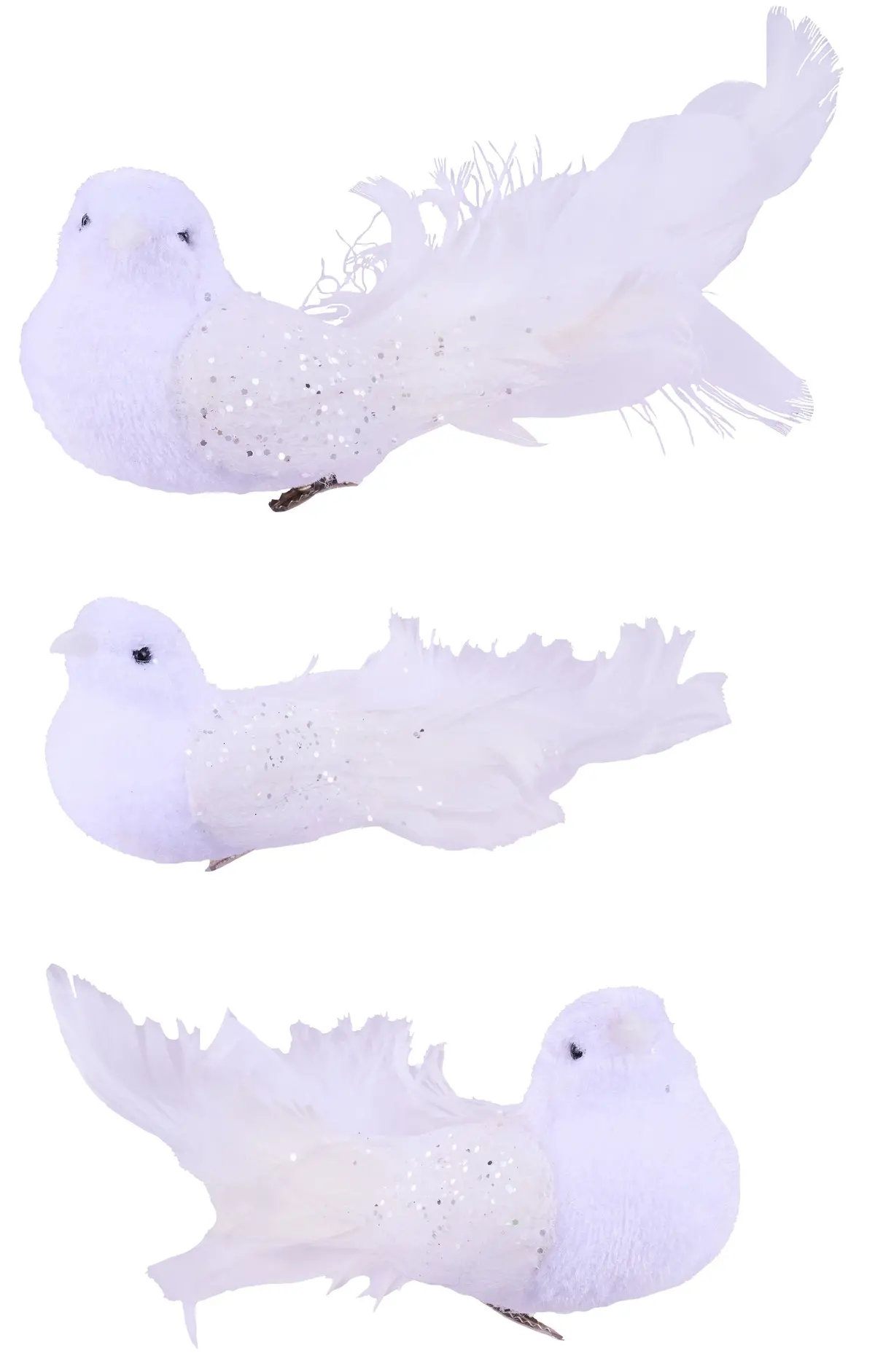 6" White Velvet Clip-On Bird Ornament 1