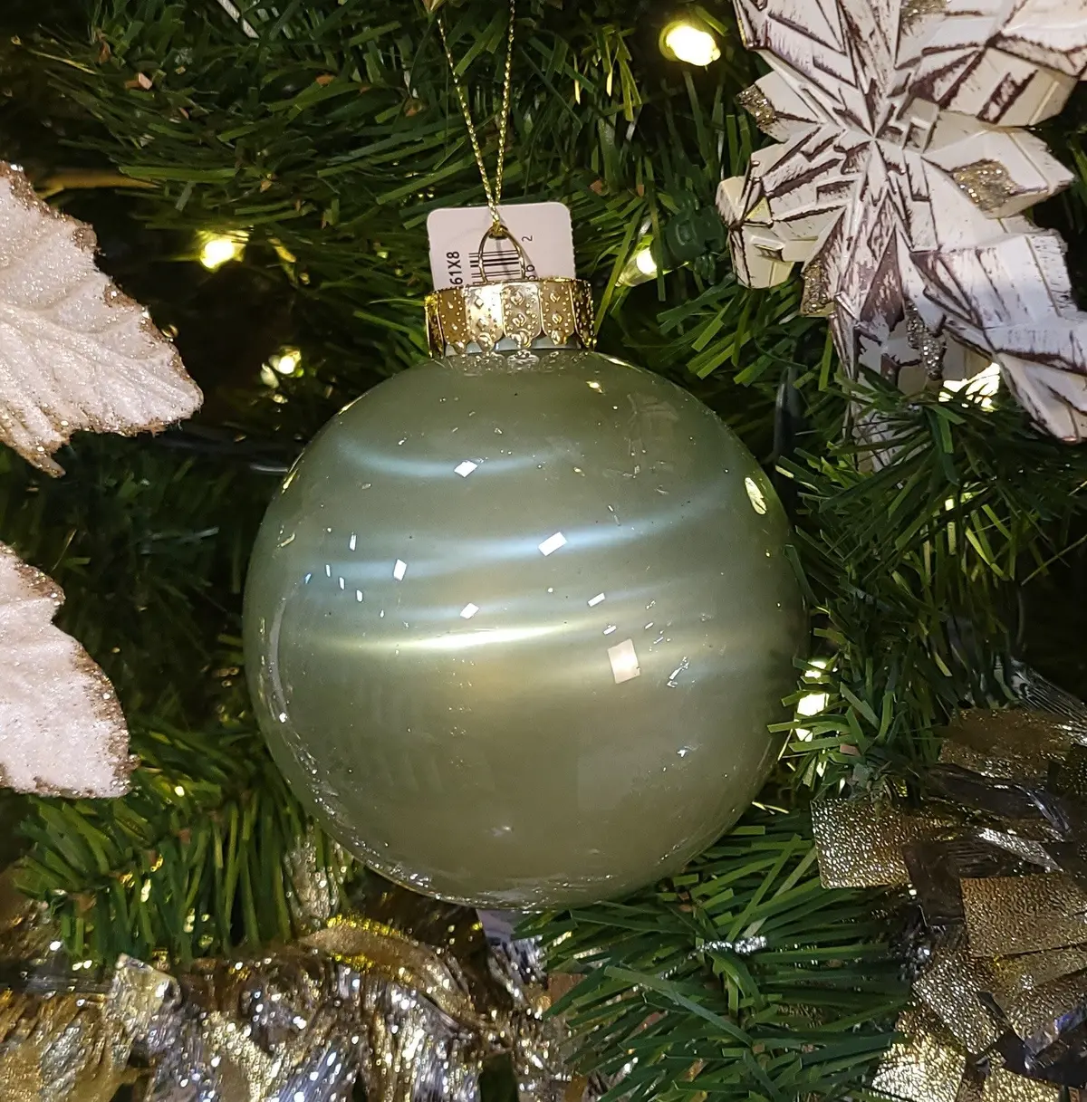 100Mm Sage Green Lacquer Glass-Look Ornament 2
