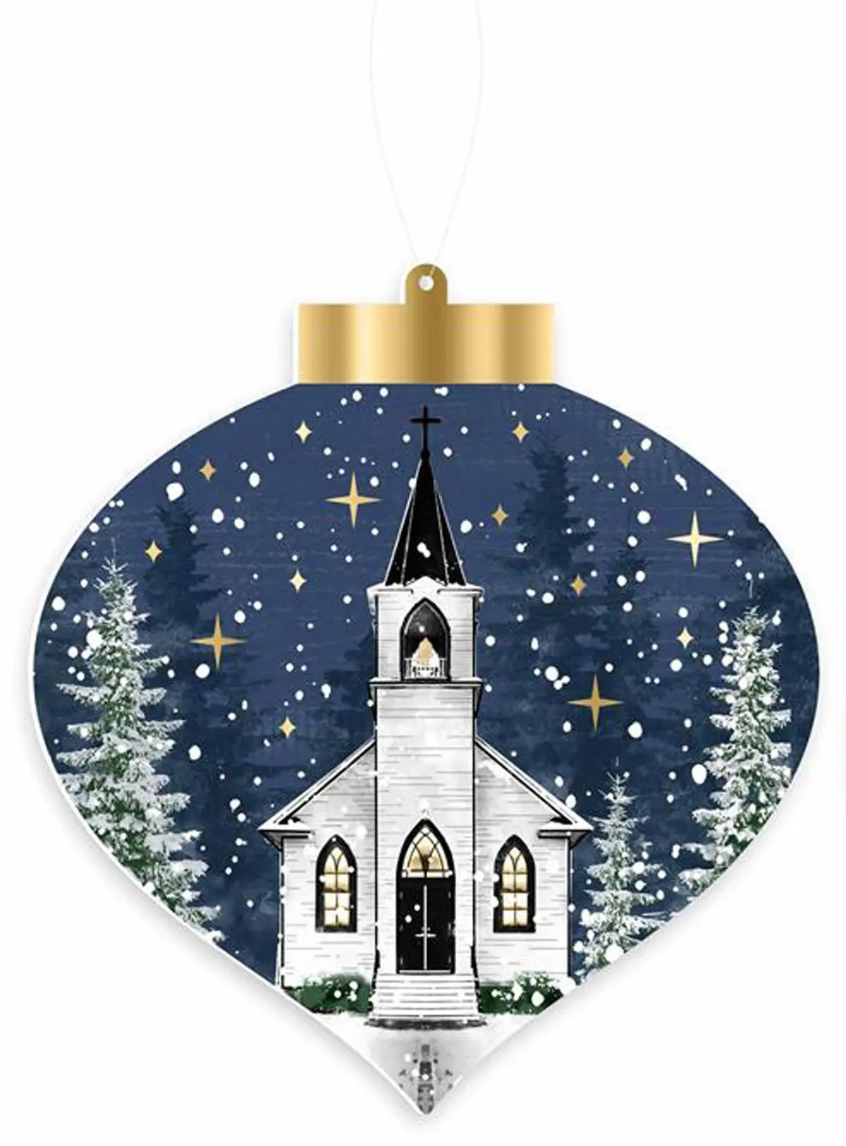Double-Sided Winter Church Scene Ornament 2