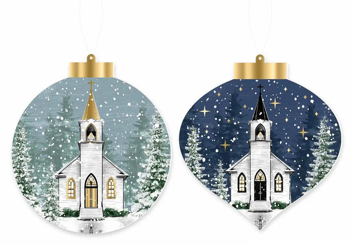 Double-Sided Winter Church Scene Ornament 1