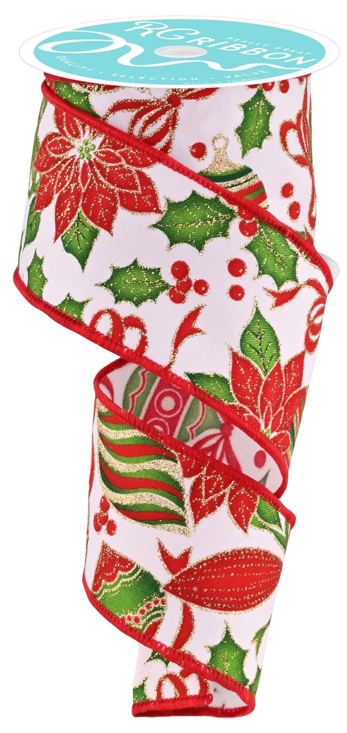 10 Yards Of Poinsettia Ornament Ribbon 1