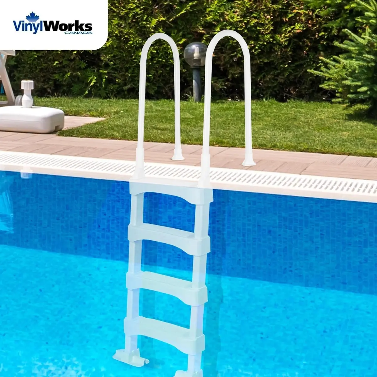 White Snap-Lock In-Pool Deck Ladder For Above Ground Or In Ground Swimming Pool, Or Deck Up To 60" 1