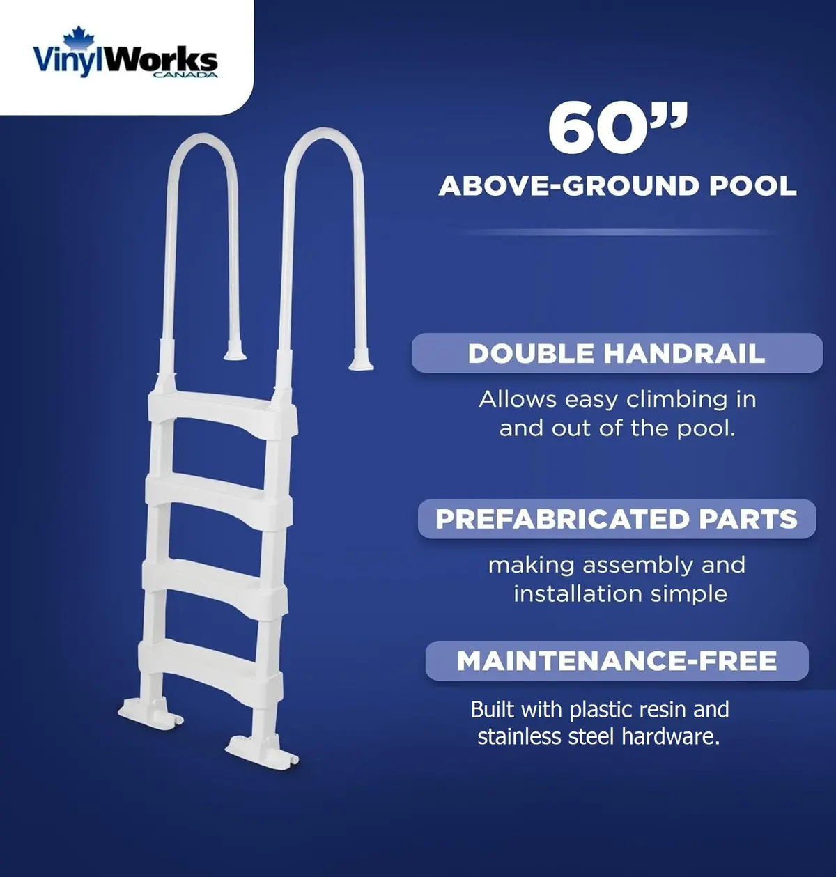 White Snap-Lock In-Pool Deck Ladder For Above Ground Or In Ground Swimming Pool, Or Deck Up To 60" 2
