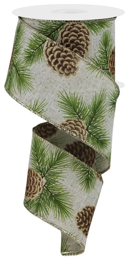10 Yards Of Pine Cones & Pine Needles Royal Burlap Ribbon 1