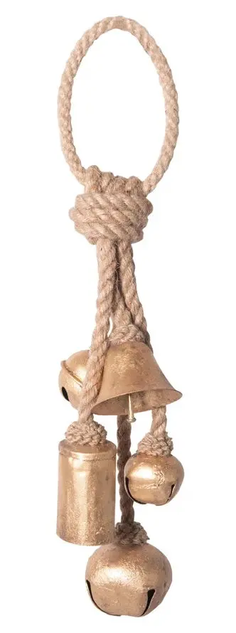 13" Decorative Gold Metal Bells On Jute Hanger 1