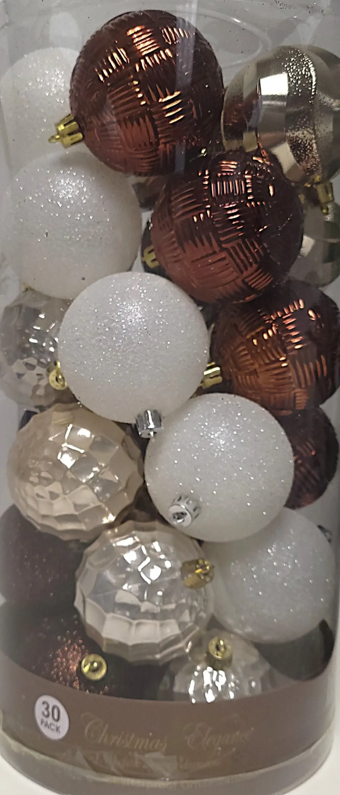 Pack Of 30 Unbreakable 70Mm Christmas Ornaments (Brown/White/Gold) 2