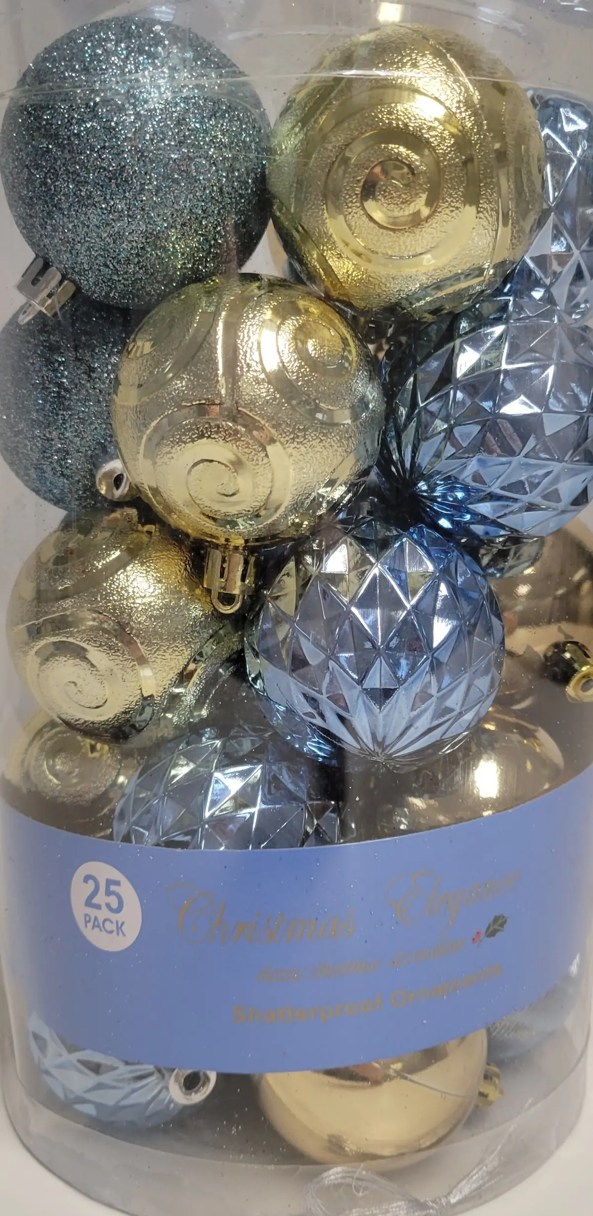 Pack Of Unbreakable Christmas Ornaments (Light Blue/Gold) 1