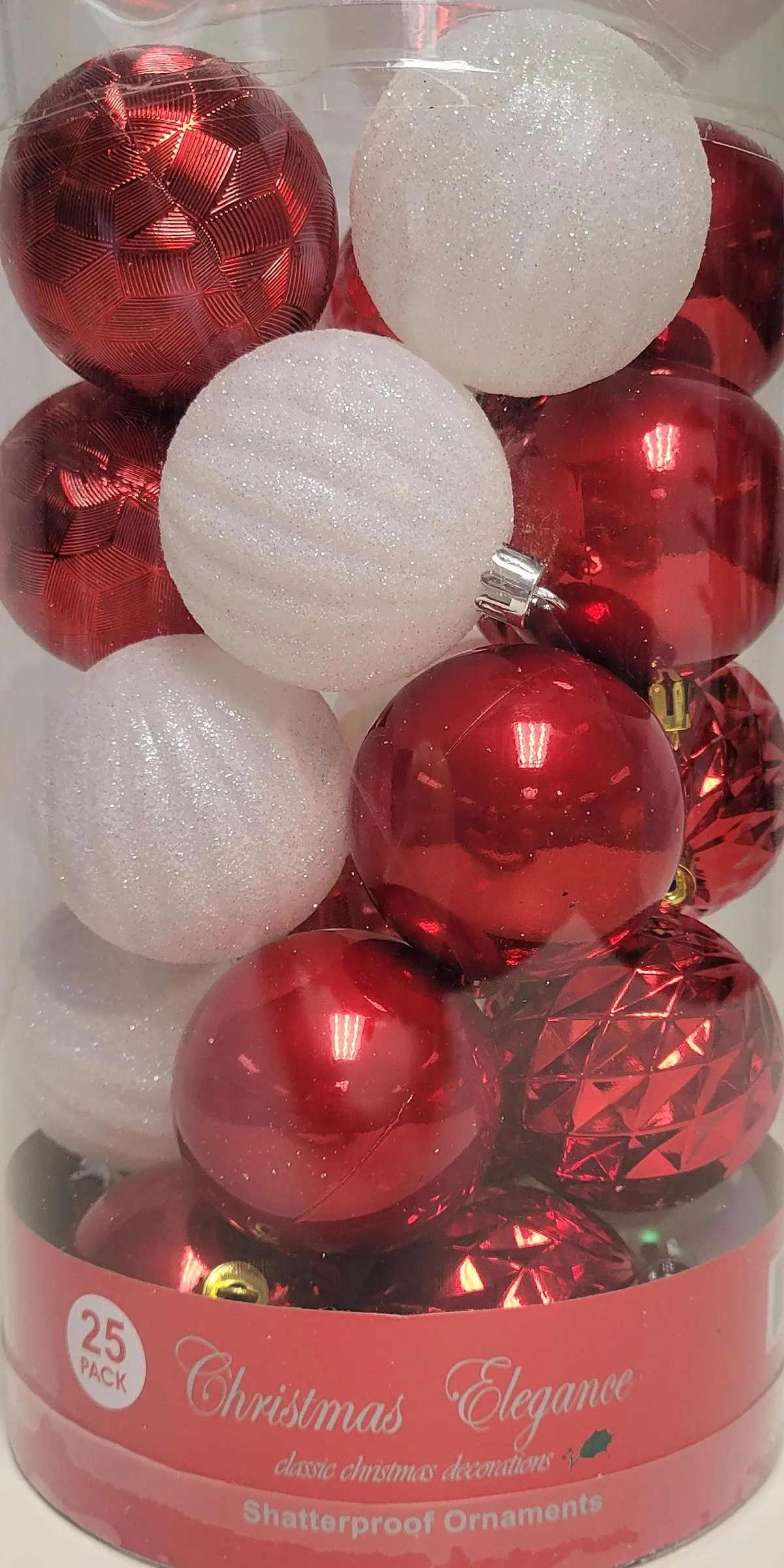Pack Of 25 Unbreakable 60Mm Christmas Ornaments (Red/White) 1