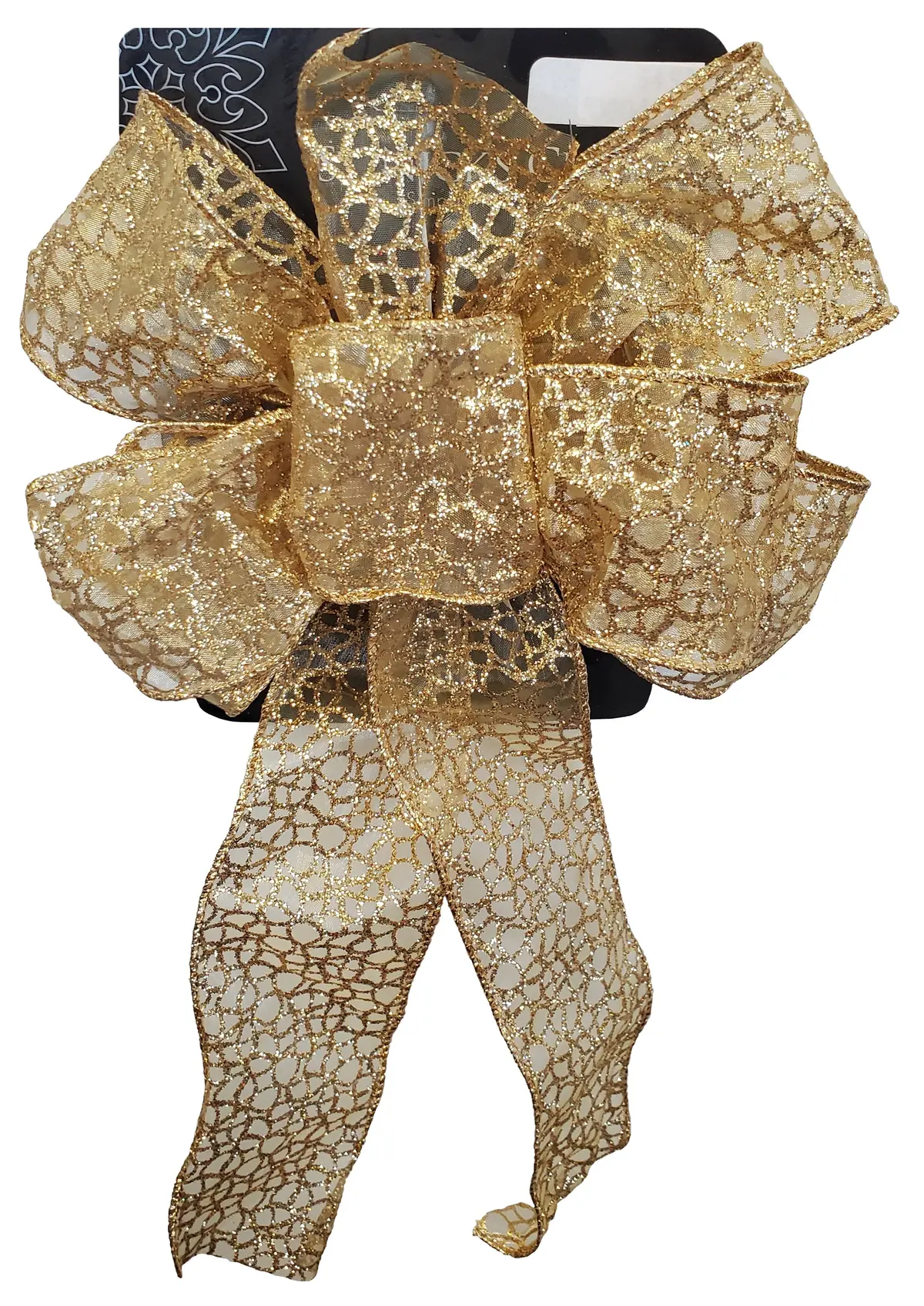 8" X 17" Sheer Gold 6-Loop Christmas Bow 1