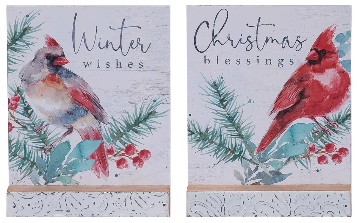 Wooden Tabletop Decoration With Cardinal Christmas Blessings 1