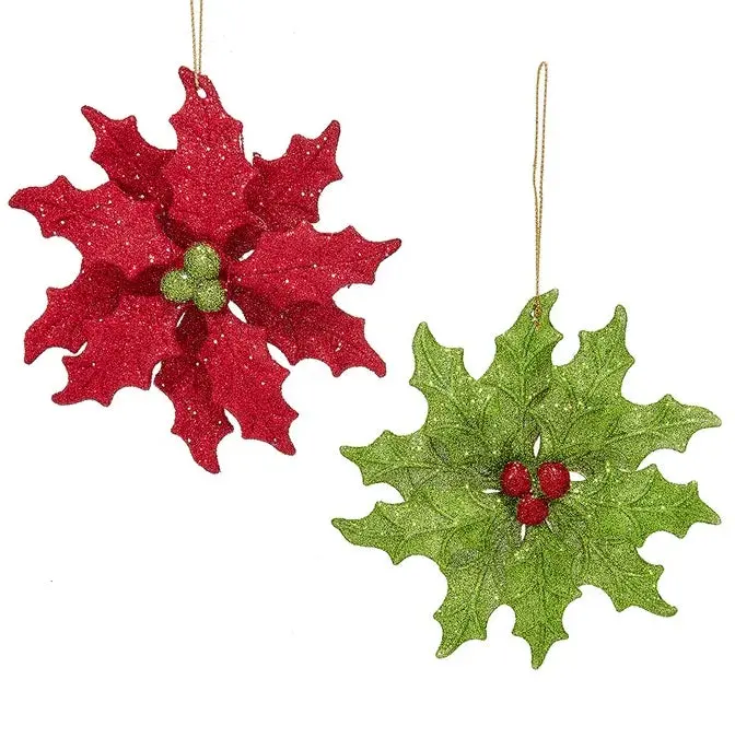 4.6" Glittered Holly Leaf Ornament 1