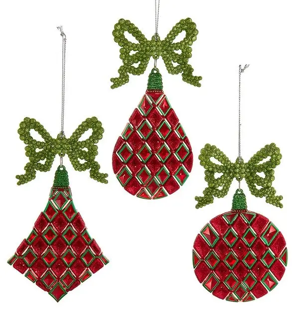 Red Drop With Green Bow Ornament 1