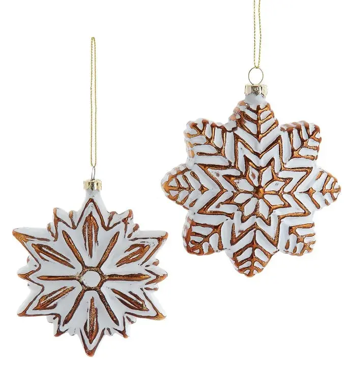 Distressed White & Gold Glass Snowflake Ornament 1