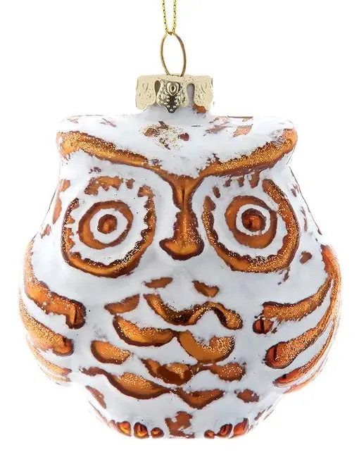 3.5" Distressed White & Gold Owl Ornament 1