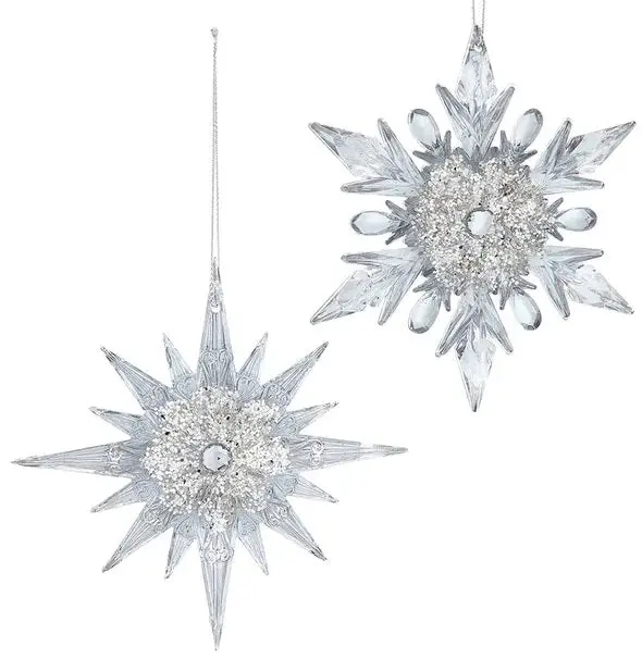 Clear Snowflake With Glitter & Gemstone Ornament 1