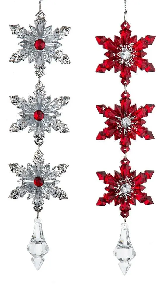 9" Red & Silver Snowflake With Dangle Ornament 1