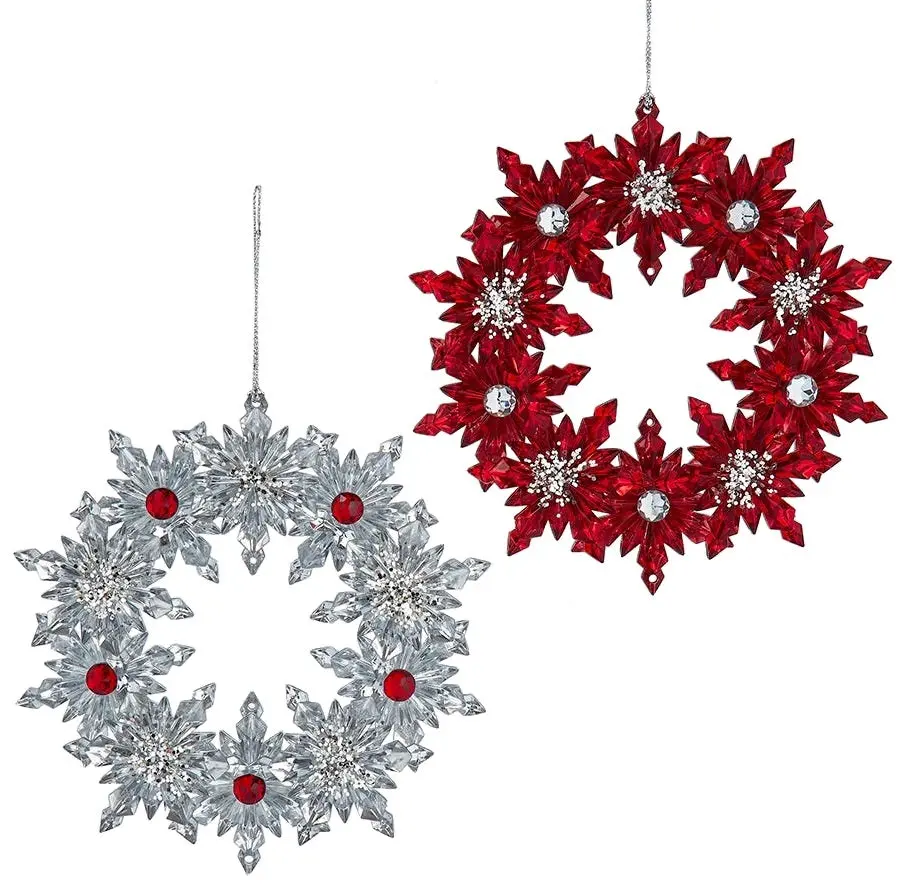 5.3" Red & Silver Wreath Ornament 1