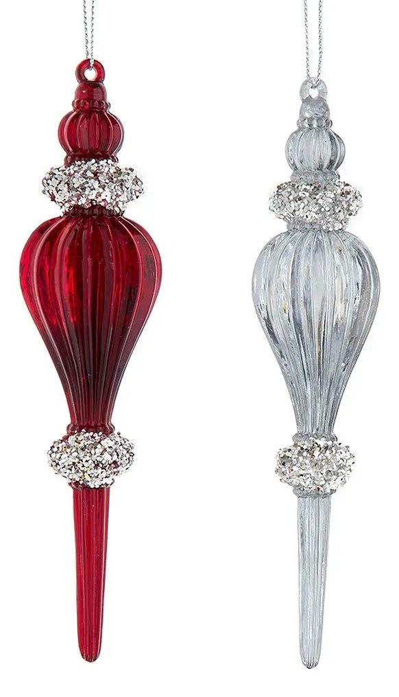 6.3" Red & Silver Finial Ornament 1
