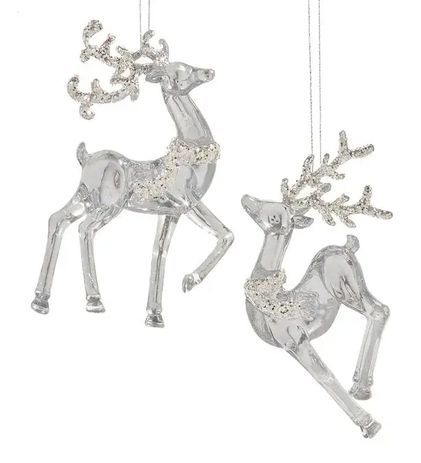 Transparent Deer With Silver Glitter Ornament 1