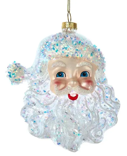 5.5" Glittered Glass Santa Head Ornament 1