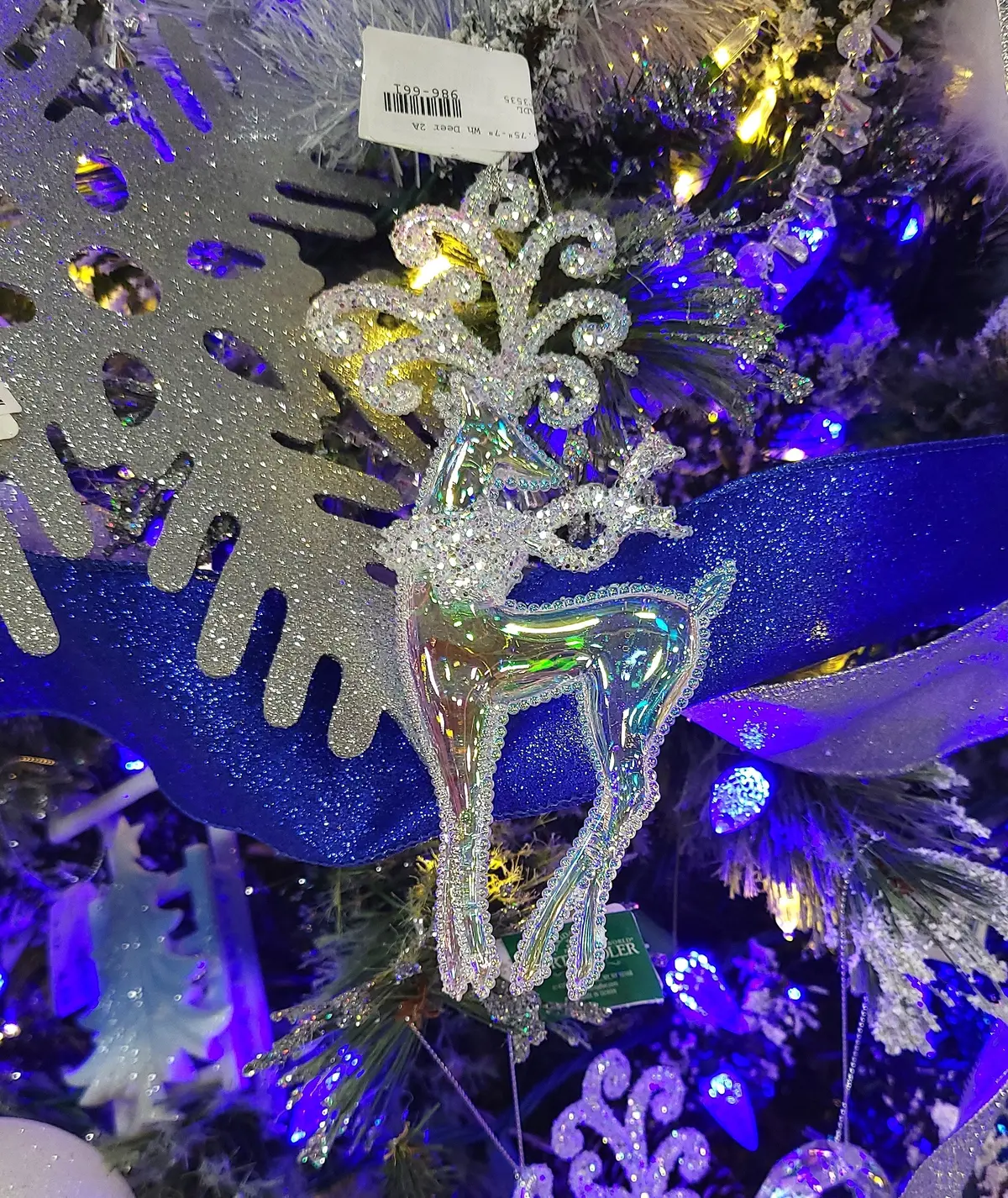 White Opalescent Deer Ornament 2