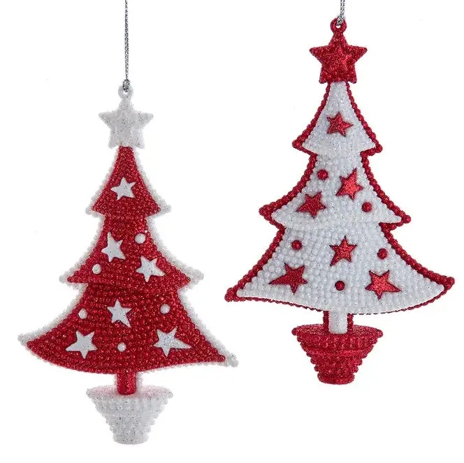 5.5" Glittered Red And White Christmas Tree Ornament 1