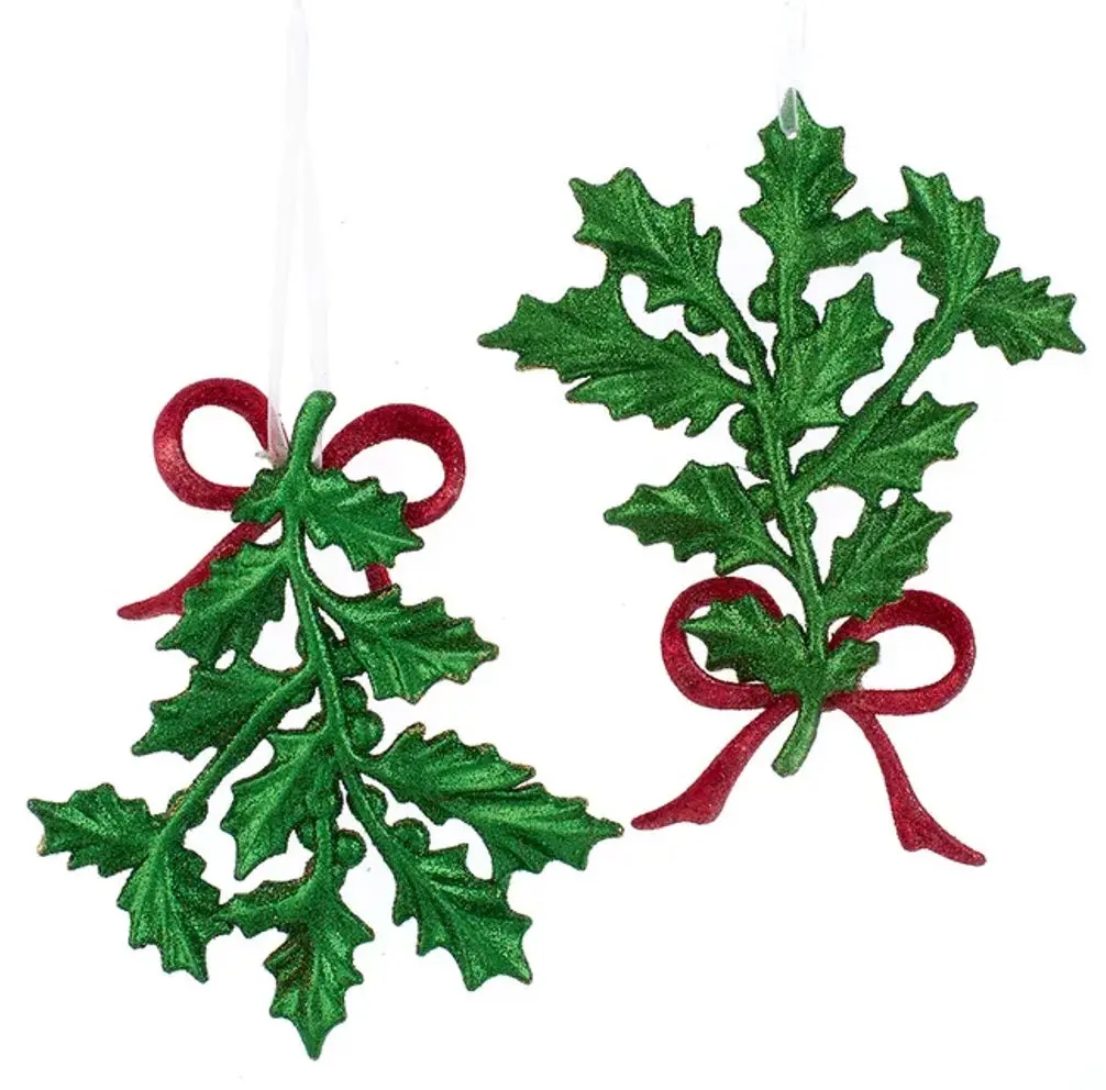 4.75" Glittered Holly Leaf Ornament 1
