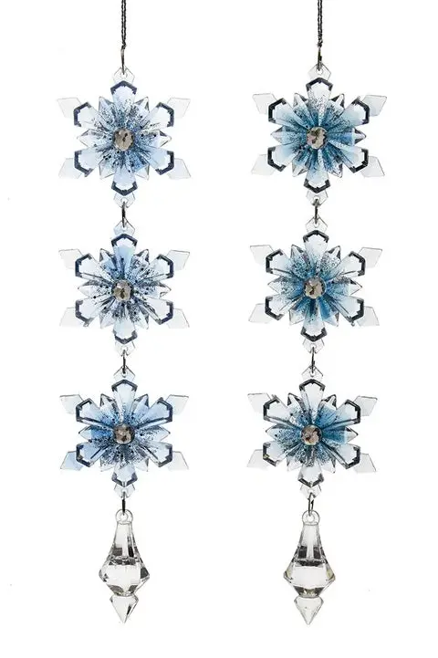 9" Blue Glittered Snowflake With Drop Ornament 1