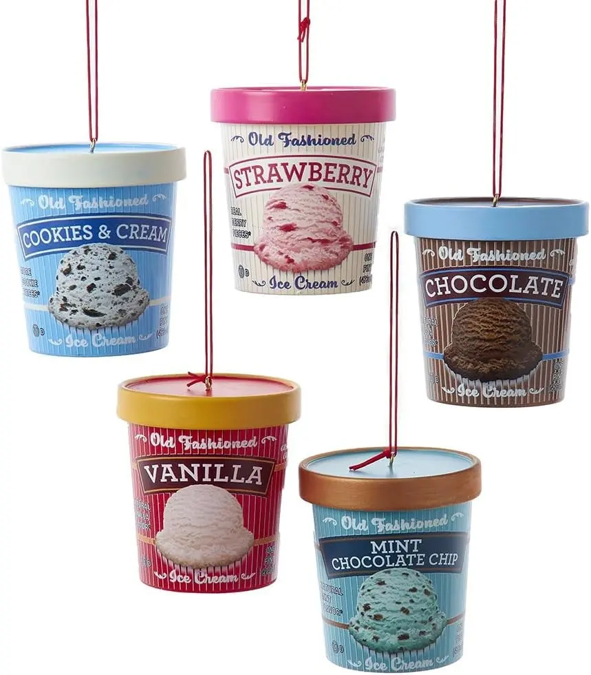 3" Ice Cream Pint Ornament (Cookies & Cream/Strawberry/Chocolate/Vanilla/Mint Chocolate Chip) 1