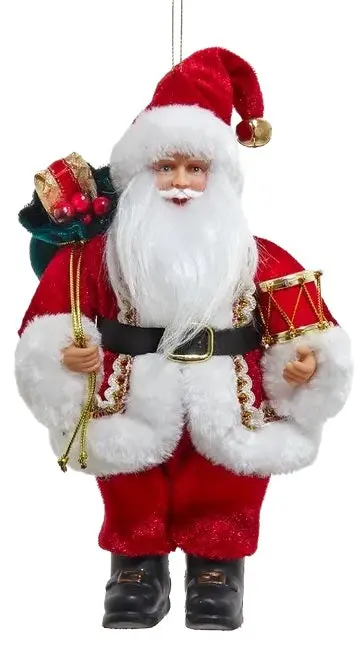 8" Santa Holding Gift Bag & Drum Ornament 1