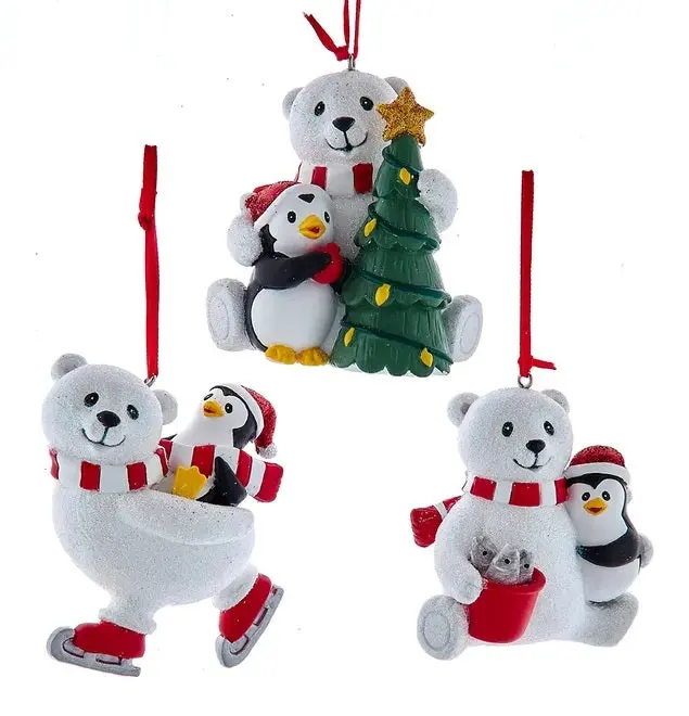 3.5" Polar Bear With Penguin Ornament 1