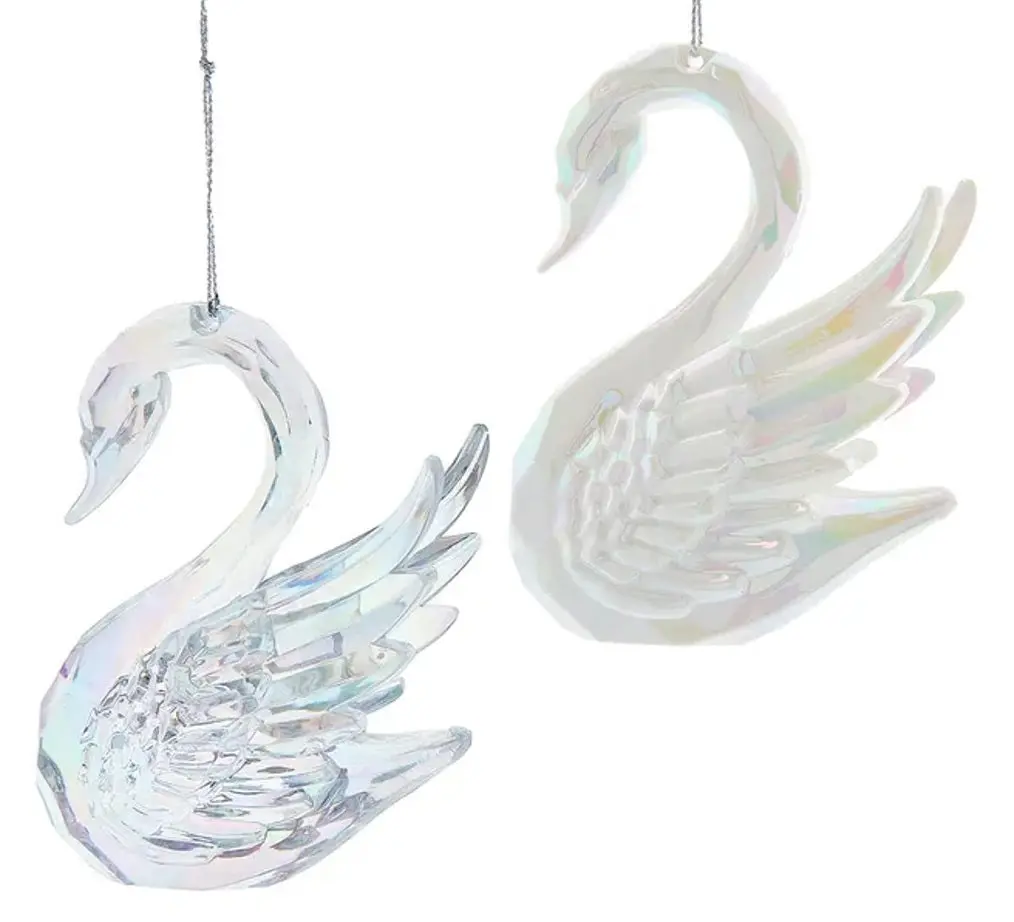 4" Opalescent White & Clear Swan Ornament 1