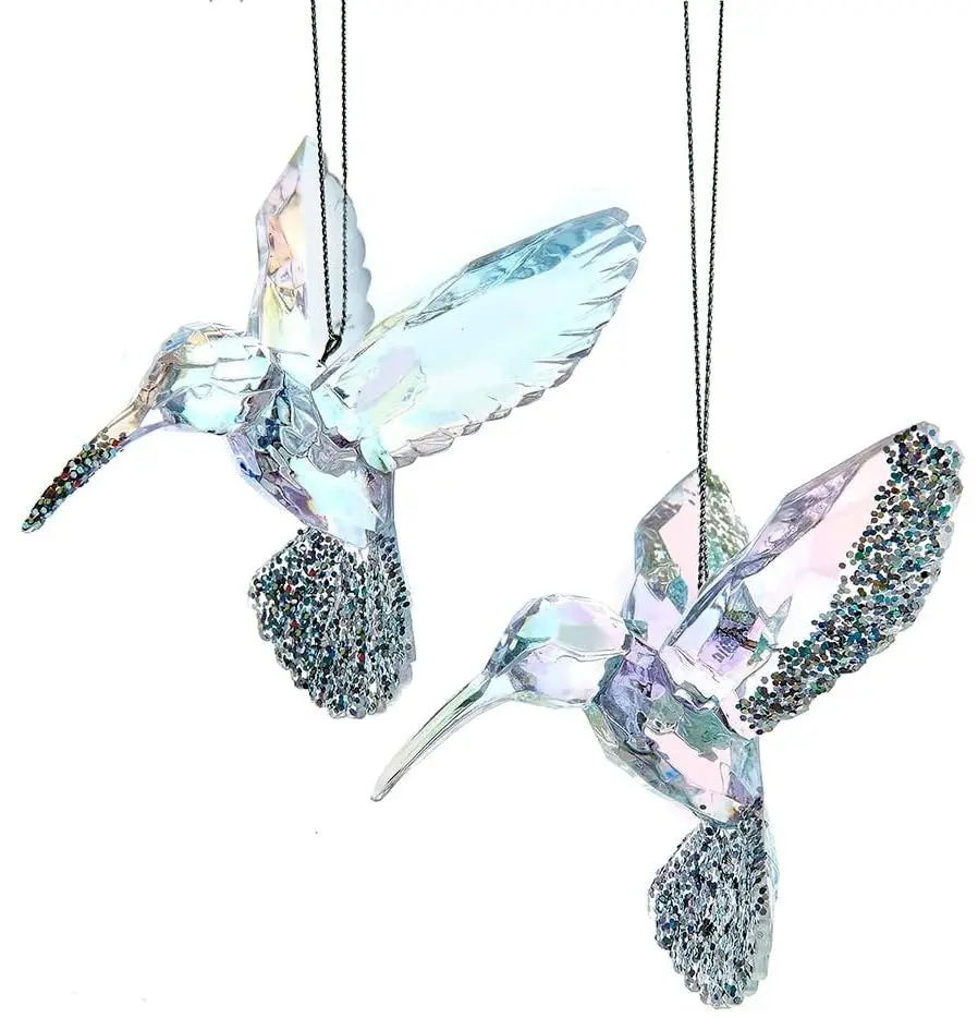 3.75" Opalescent Glittered Bird Ornament 1