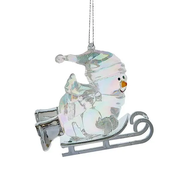 Opalescent Winter Scene Snowman Ornament 2