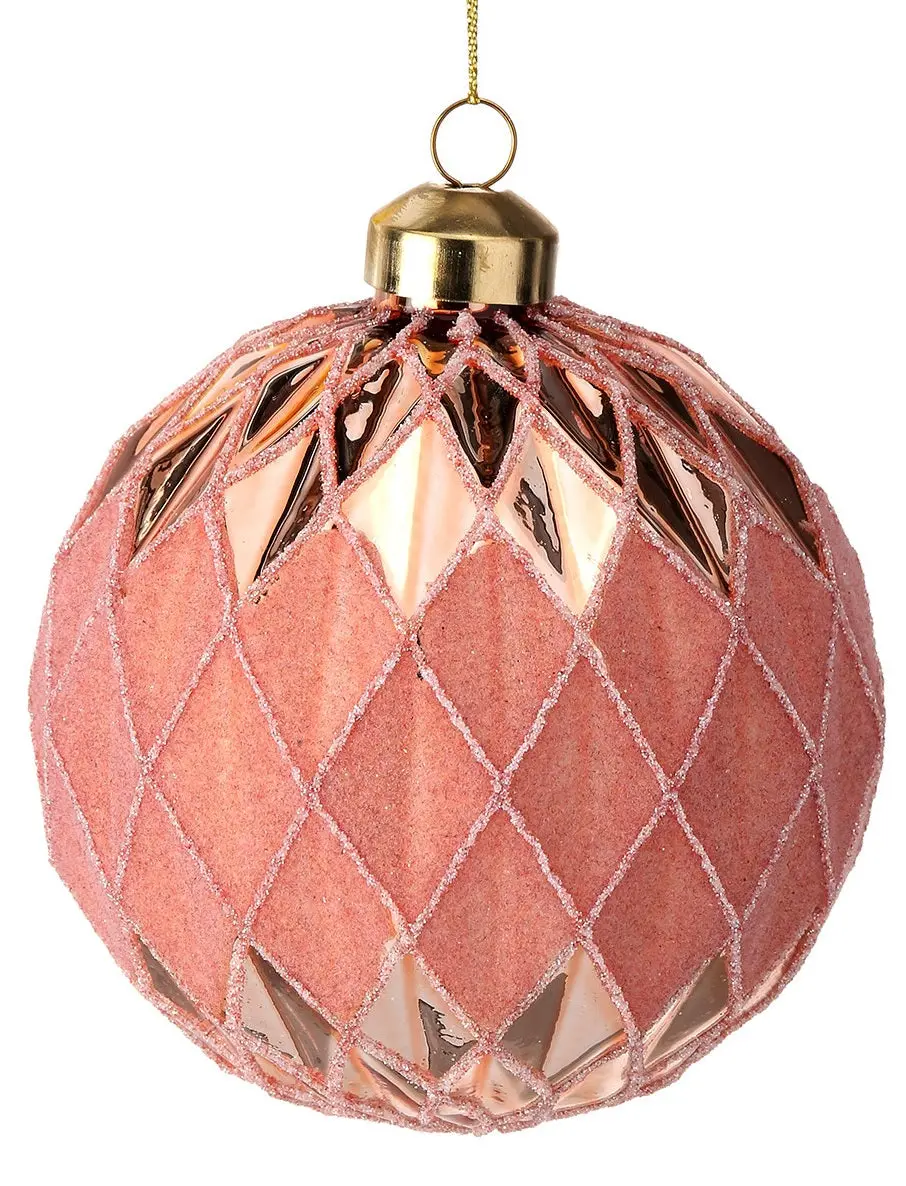 4" Blush Pink Velvet Quilted Diamond Glass Ball Ornament 1