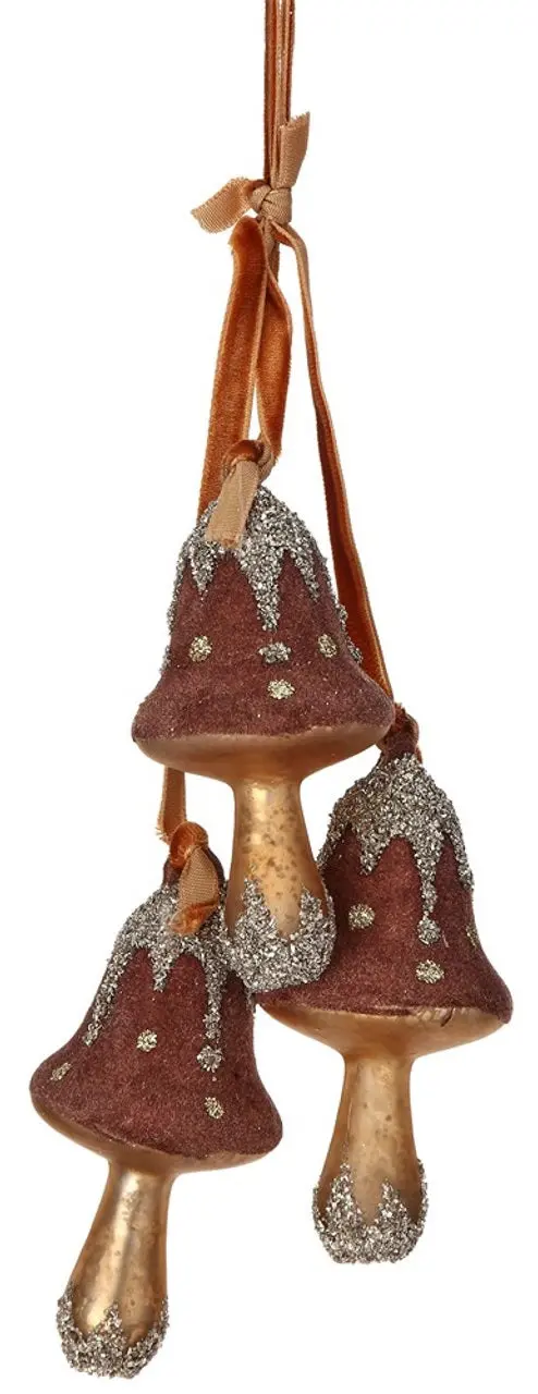 6.5" Acorn Brown Glittered Triple Glass Mushroom Ornament 1