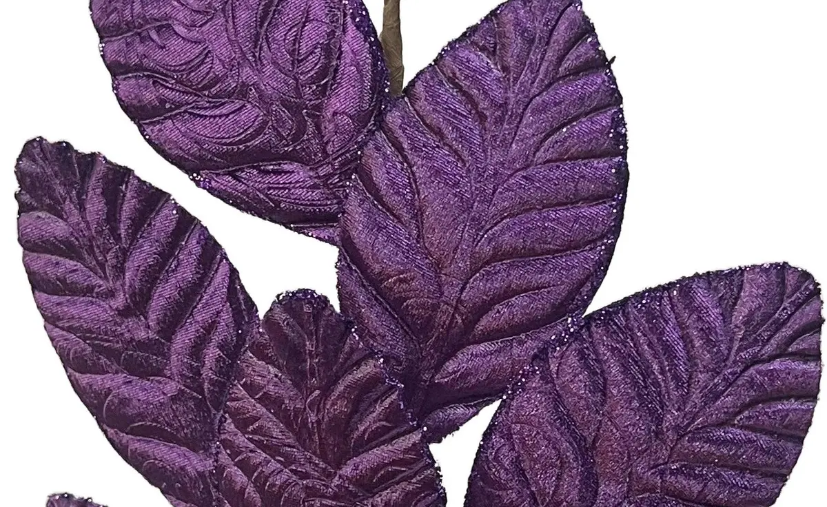 27" Baroque Purple Velvet Leaf Stem With Glitter 2
