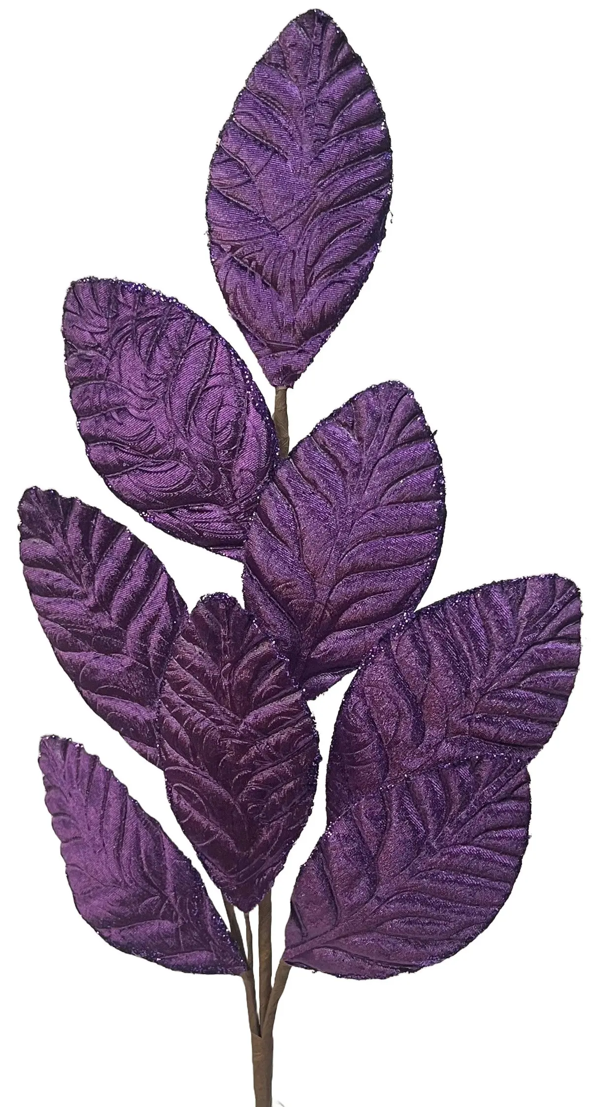 27" Baroque Purple Velvet Leaf Stem With Glitter 1