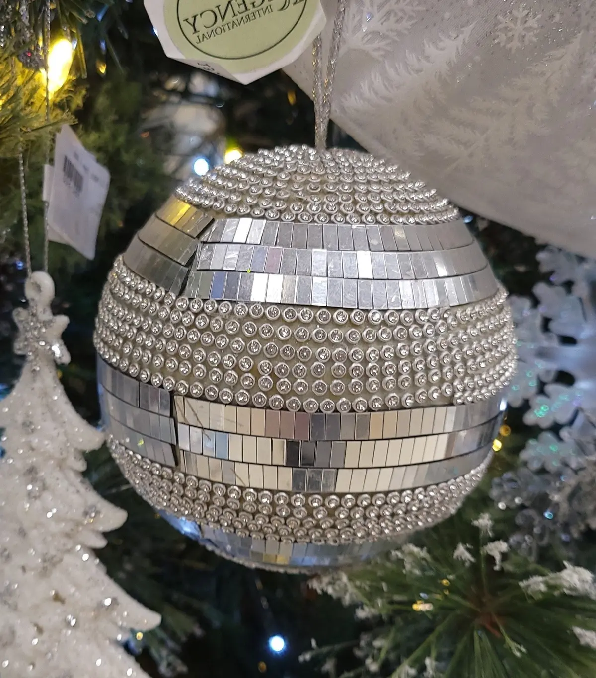 4" Silver Mosaic Ball Ornament With Jewels 2