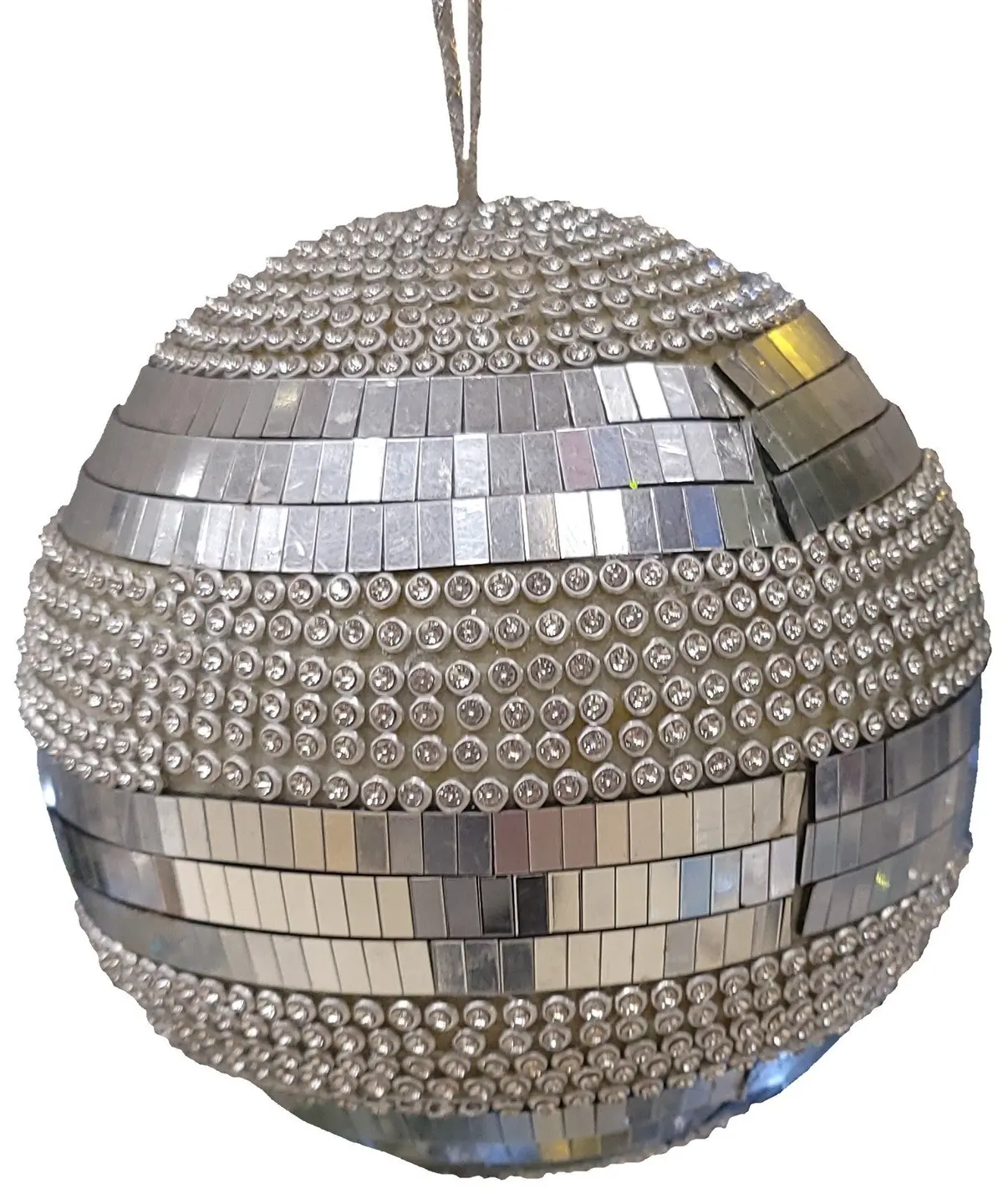 4" Silver Mosaic Ball Ornament With Jewels 1
