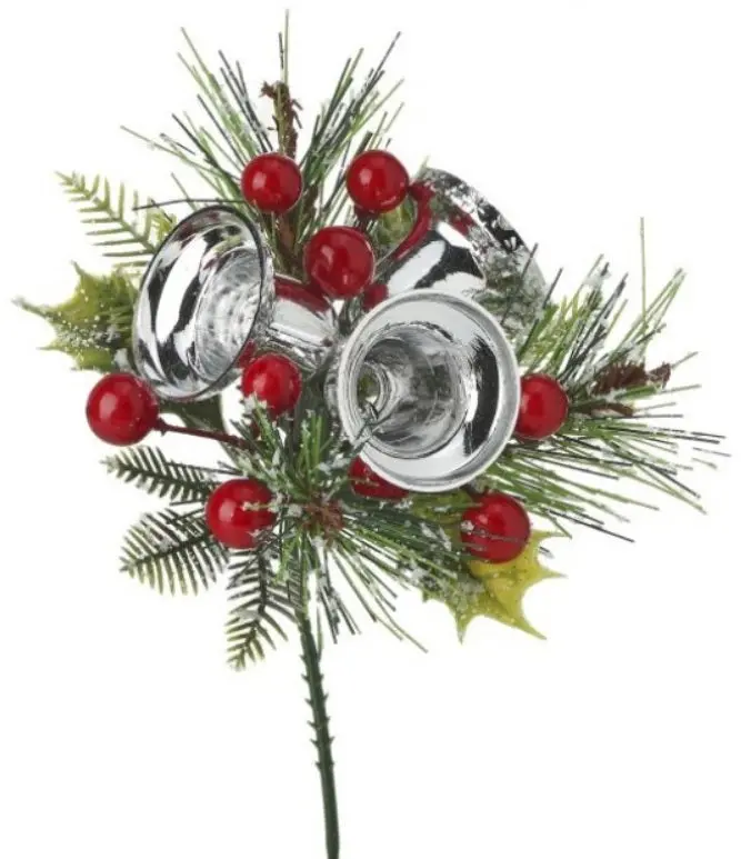 7" Retro Silver Bell & Berry Pick Spray 1