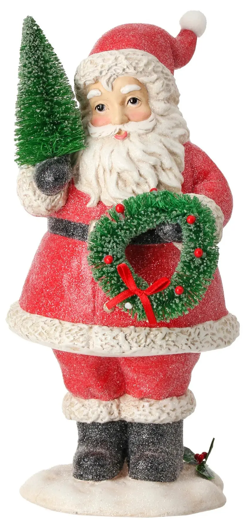 4.5" Frosted Santa Ornament With Tree & Wreath 1