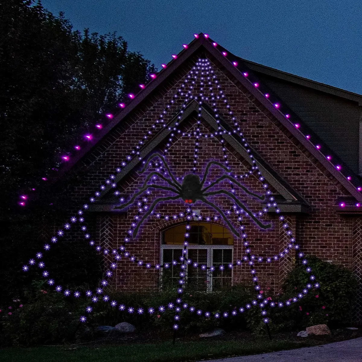 Giant Spider Web With Spider With 400 Big Seed Led Lights (Purple/Orange) 1