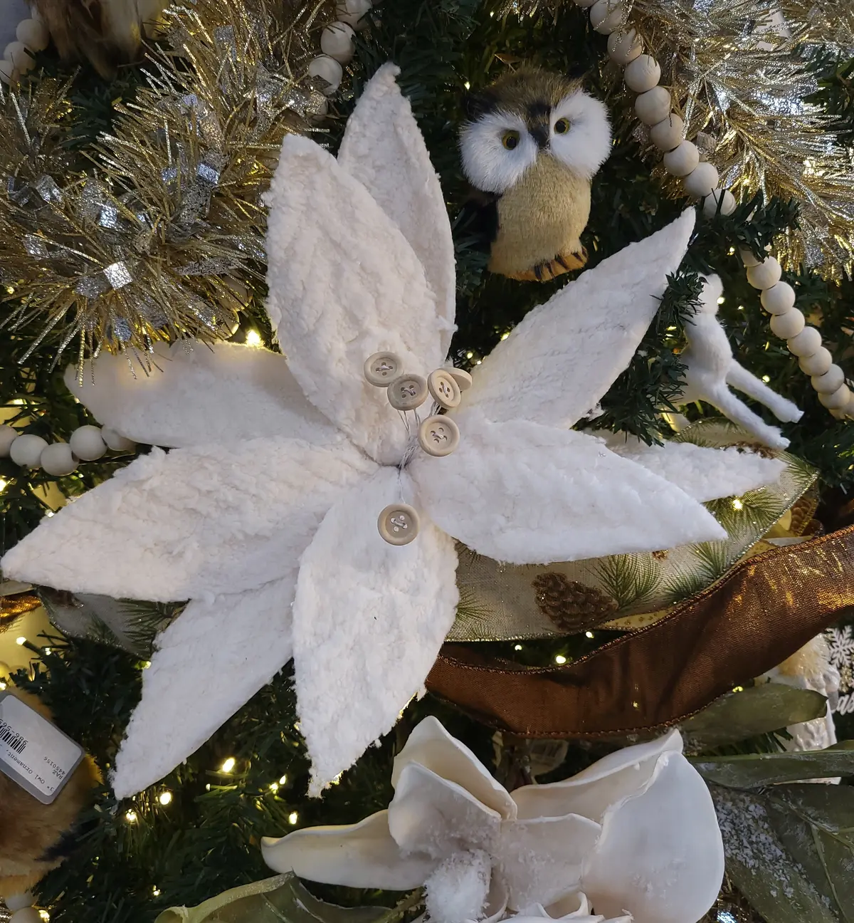 22" Cream Winter Chalet Poinsettia Stem With Buttons 2