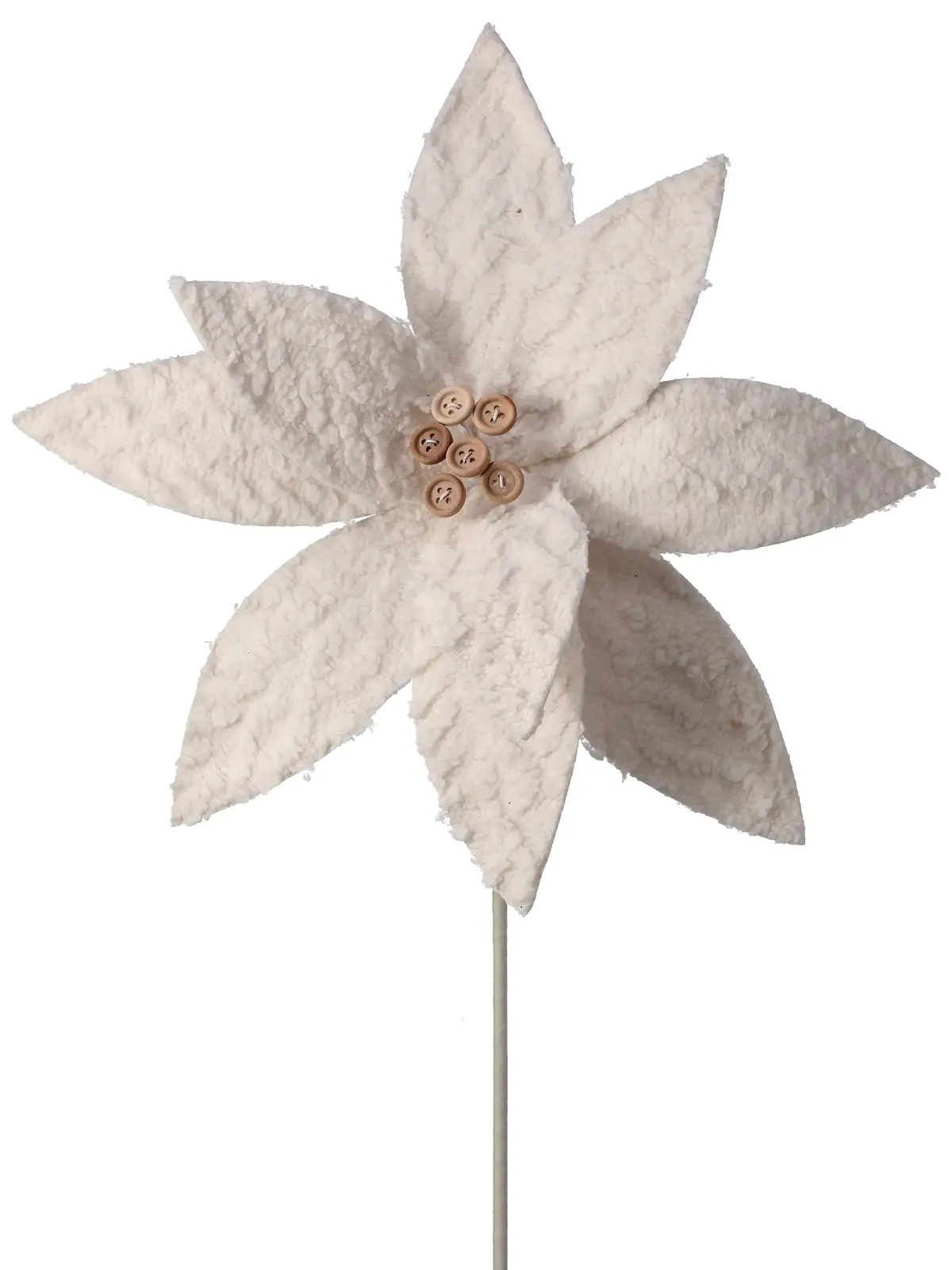 22" Cream Winter Chalet Poinsettia Stem With Buttons 1