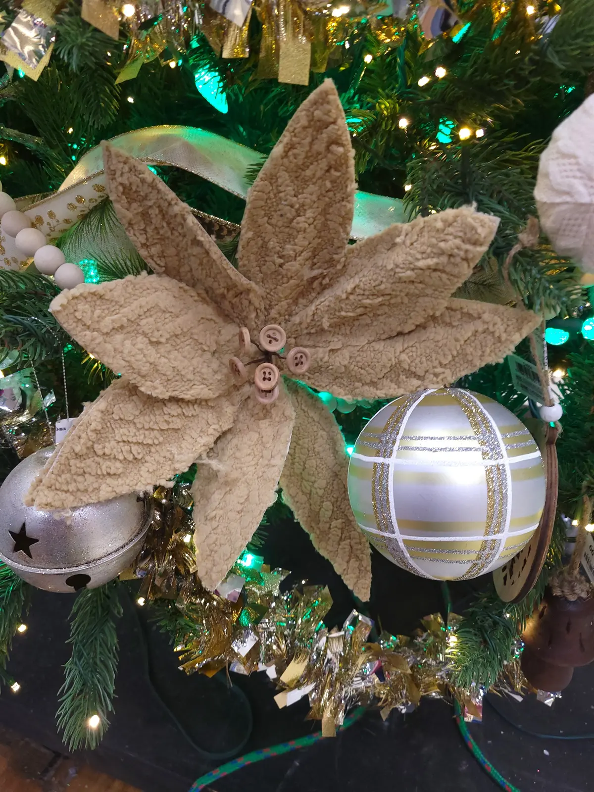 22" Tan Winter Chalet Poinsettia Stem With Buttons 2