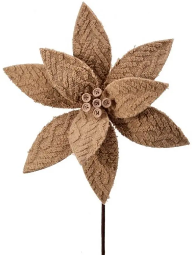 22" Tan Winter Chalet Poinsettia Stem With Buttons 1