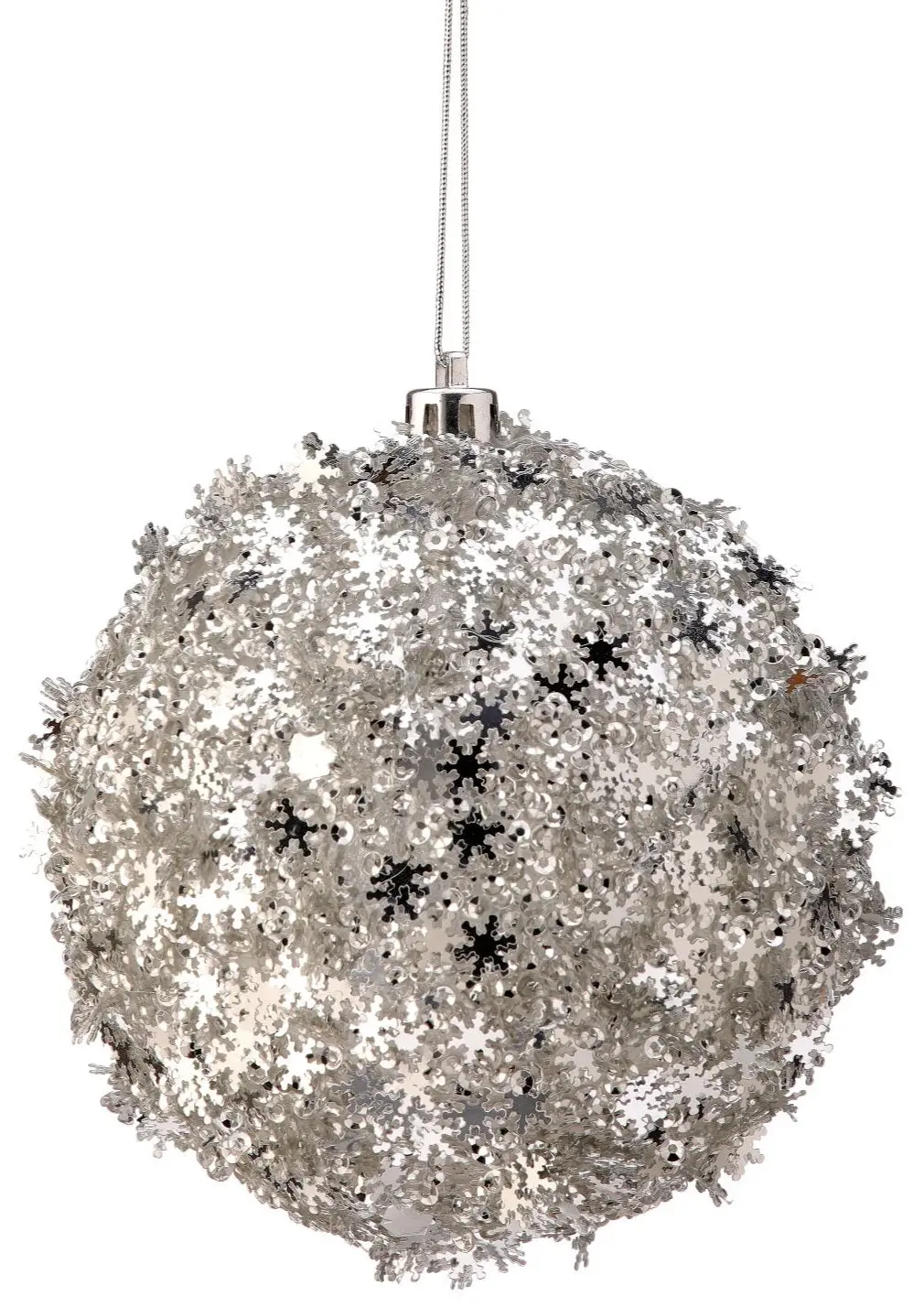 4" Metallic Silver Snowflake Sequin Ball Ornament 1