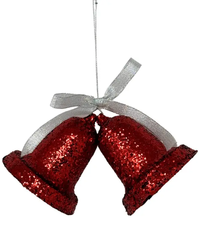 8" Red Glittered Retro Bells Ornament 1